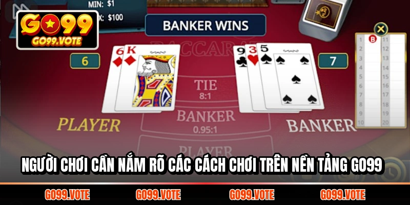 Người chơi cần nắm rõ các cách chơi trên nền tảng Go99 